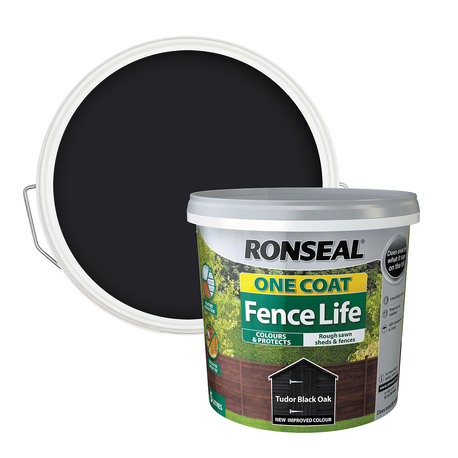 Ronseal One Coat Fence Life Paint Tudor Black Oak - 5L 1 Ronseal One Coat Fence Life Paint Tudor Black Oak - 5L