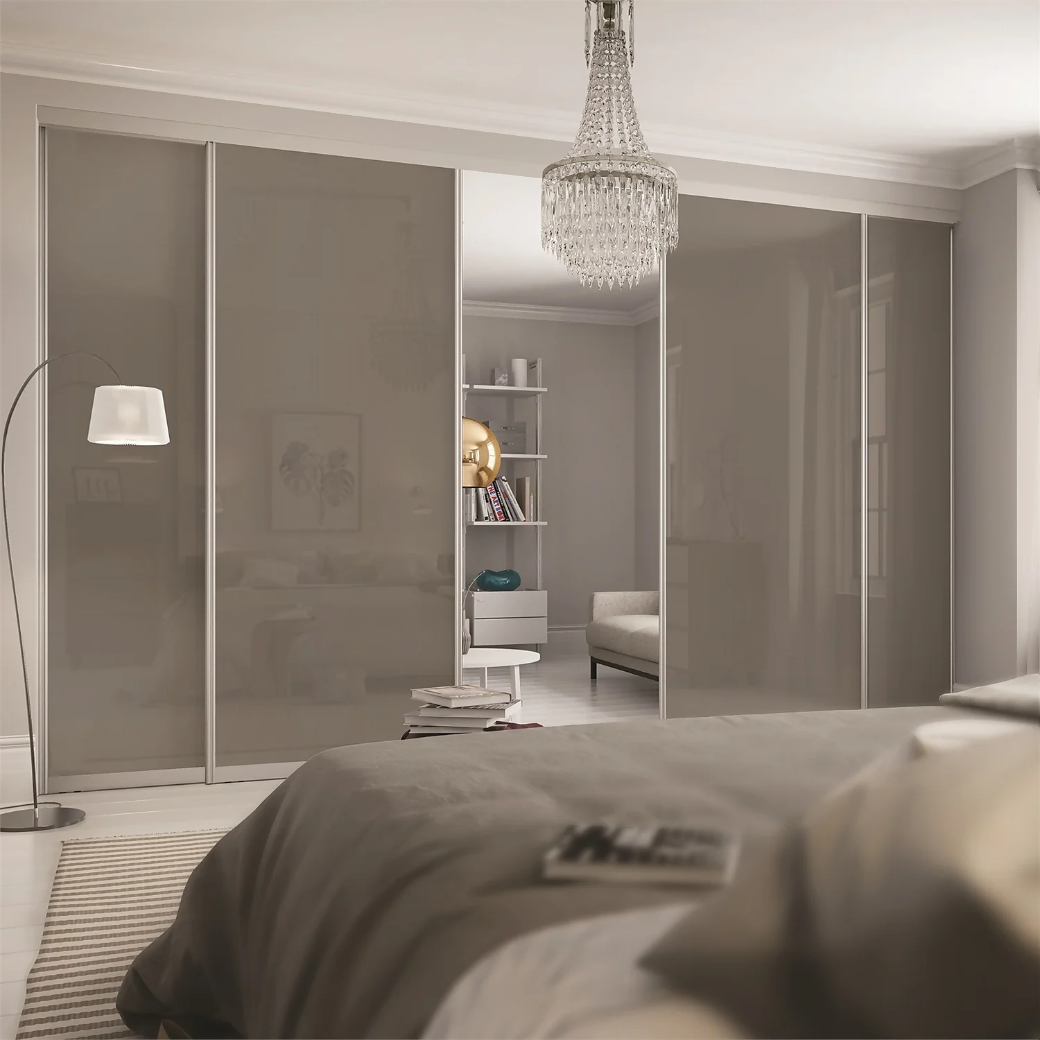 Duo Sliding Wardrobe Door Cappuccino Glass / Mirror With Aluminium Frame (W)610mm 2 Duo Sliding Wardrobe Door Cappuccino Glass / Mirror With Aluminium Frame (W)610mm - Image 2