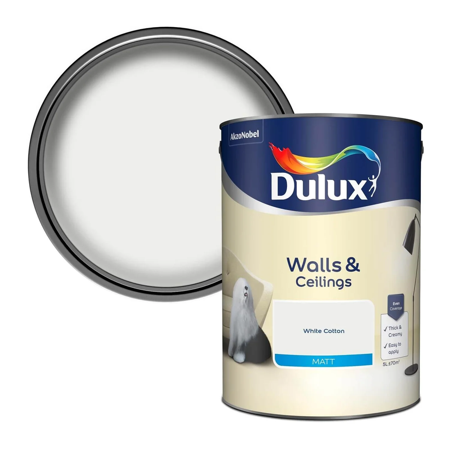 Dulux Matt Emulsion Paint White Cotton - 5L 1 Dulux Matt Emulsion Paint White Cotton - 5L