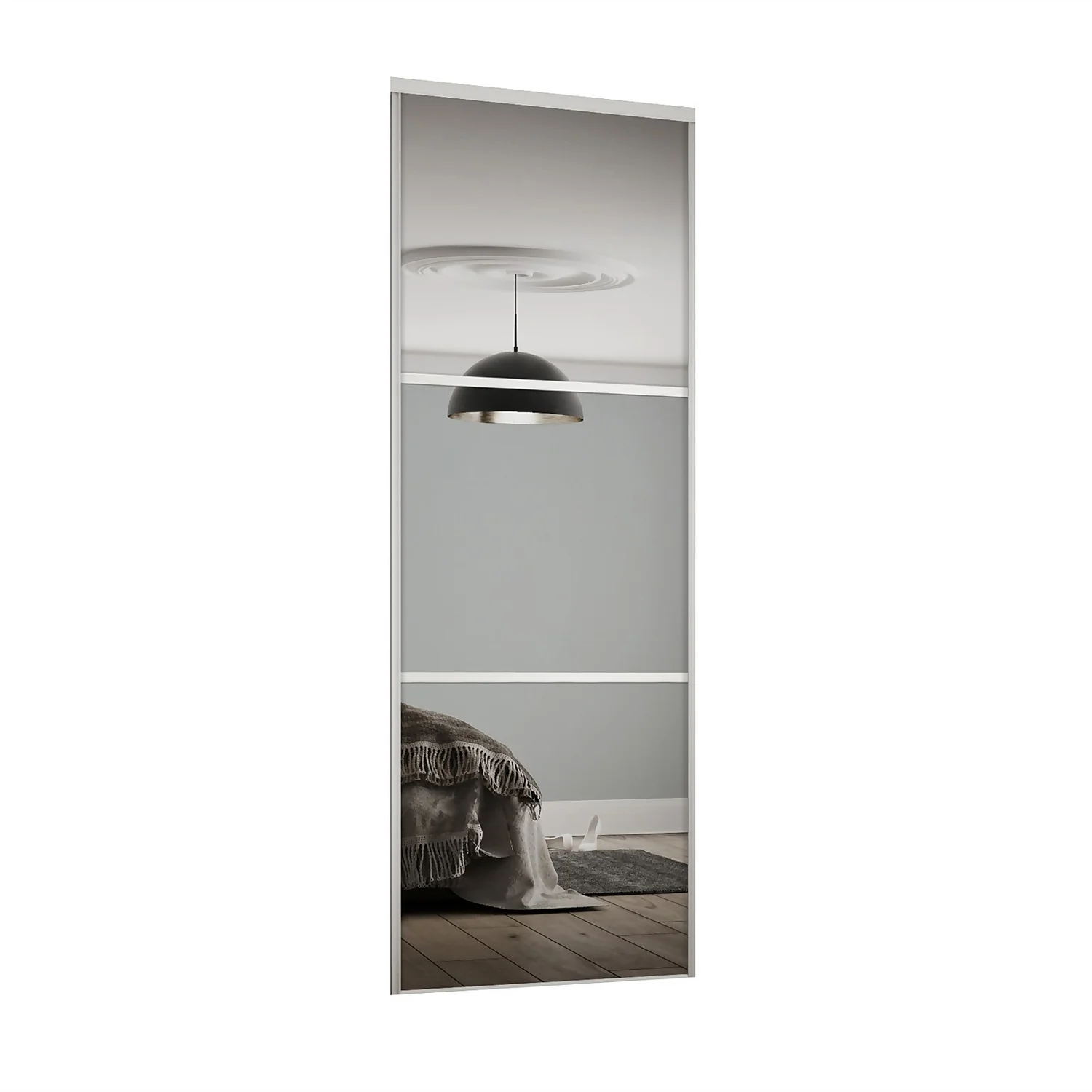 Linear Sliding Wardrobe Door 3 Panel Mirror With White Frame (W)762mm 1 Linear Sliding Wardrobe Door 3 Panel Mirror With White Frame (W)762mm