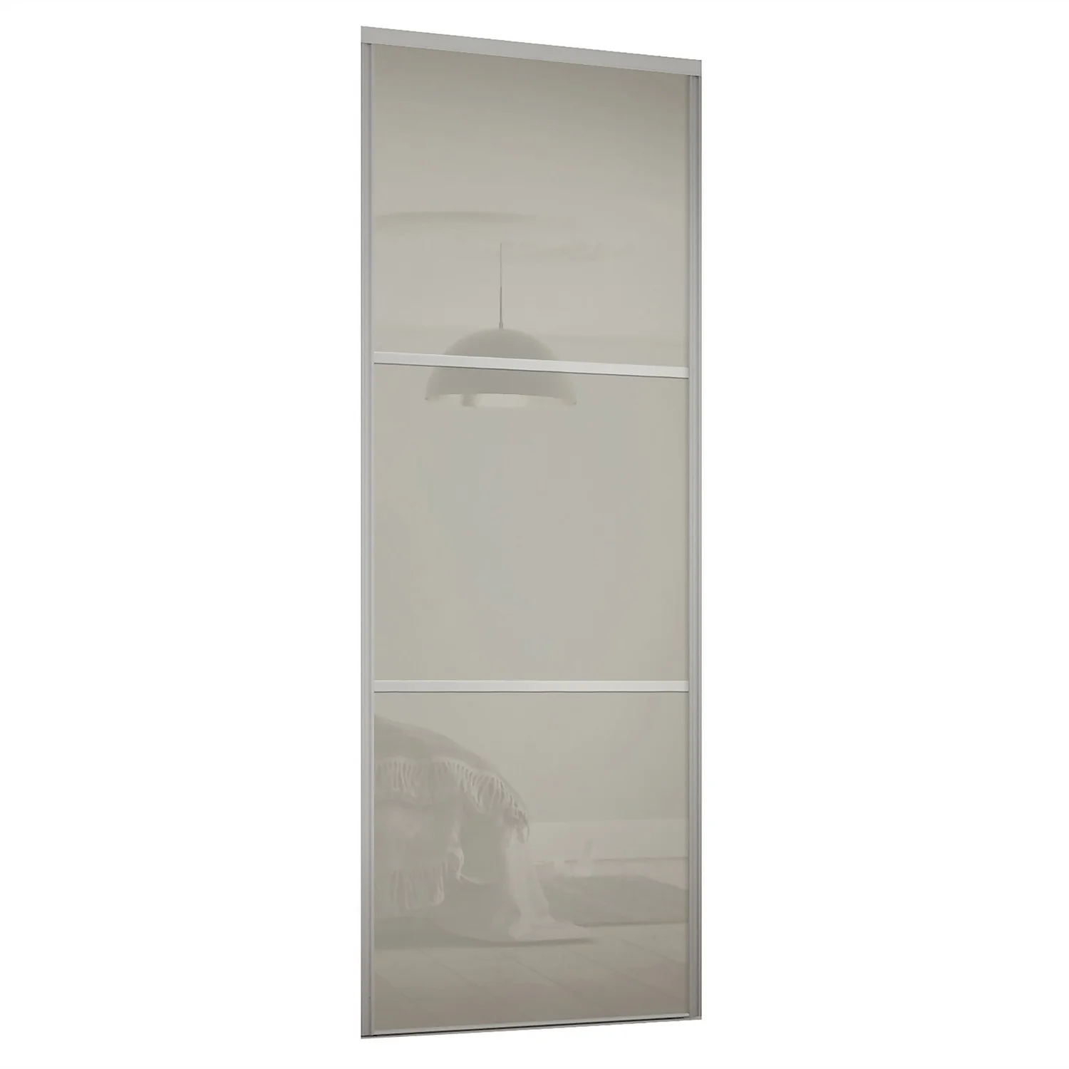Linear Sliding Wardrobe Door 3 Panel Arctic White Glass With Silver Frame (W)914mm 1 Linear Sliding Wardrobe Door 3 Panel Arctic White Glass With Silver Frame (W)914mm