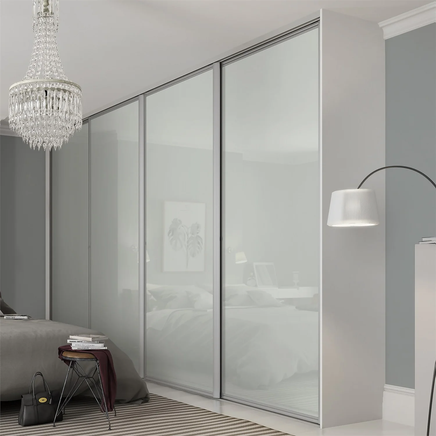 Ellipse Sliding Wardrobe Door 1 Panel Arctic White Glass With Aluminium Frame (W)610mm 2 Ellipse Sliding Wardrobe Door 1 Panel Arctic White Glass With Aluminium Frame (W)610mm - Image 2