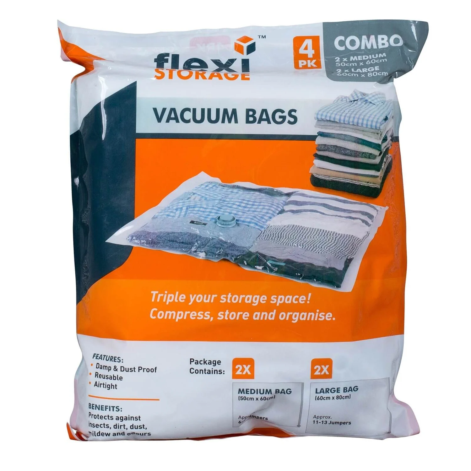 None Vacuum Storage Bag Combo - Pack Of 4 (2 Medium, 2 Large) 1 None Vacuum Storage Bag Combo - Pack Of 4 (2 Medium, 2 Large)