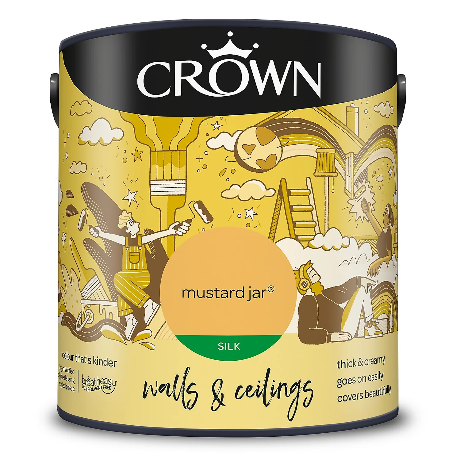 Crown Walls & Ceilings Silk Emulsion Paint Mustard Jar - 2.5L 9 Crown Walls & Ceilings Silk Emulsion Paint Mustard Jar - 2.5L - Image 9