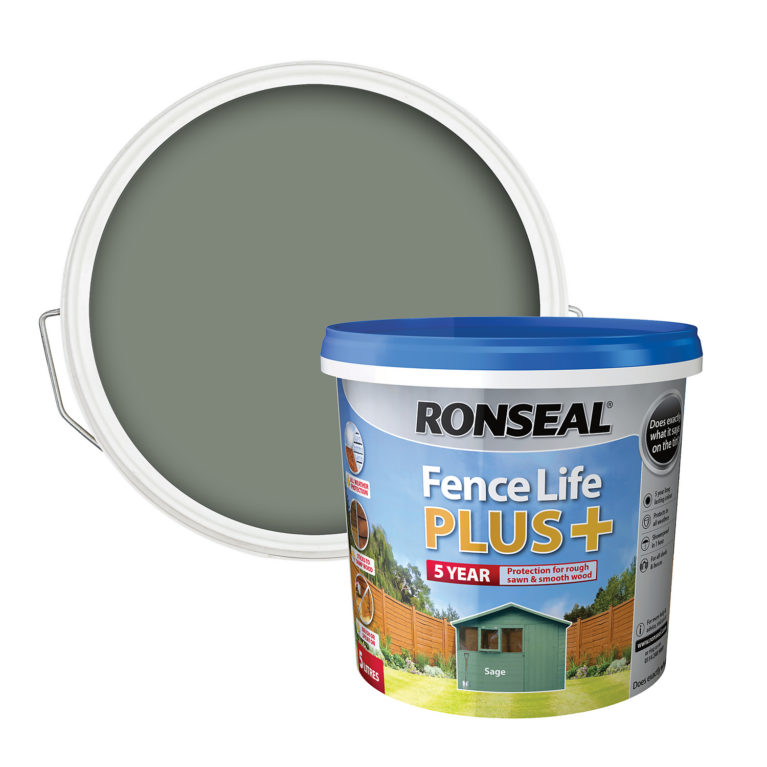 Ronseal Fence Life Plus Paint Sage - 5L 1 Ronseal Fence Life Plus Paint Sage - 5L
