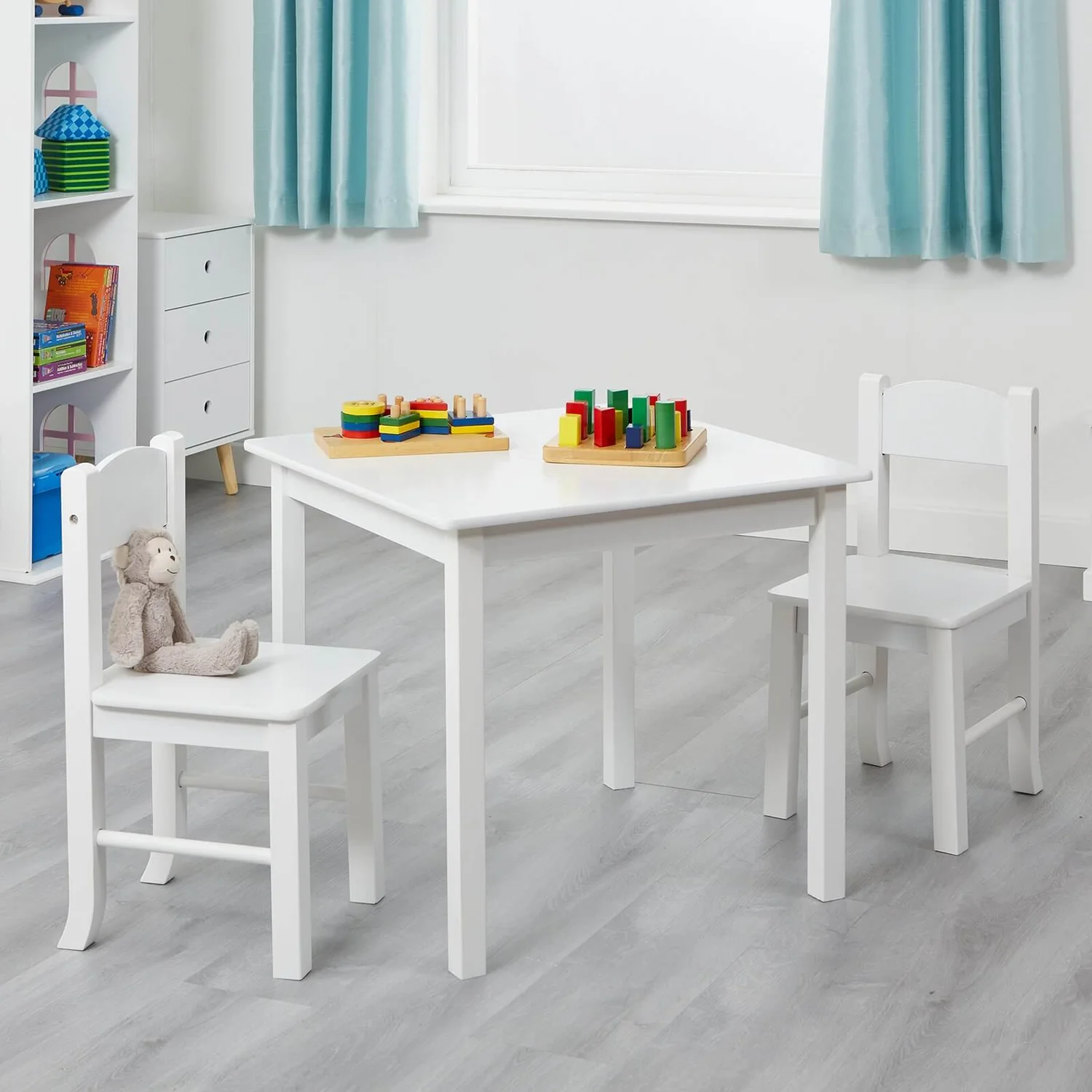 None Wooden Table And Chair Set - White 4 None Wooden Table And Chair Set - White - Image 4