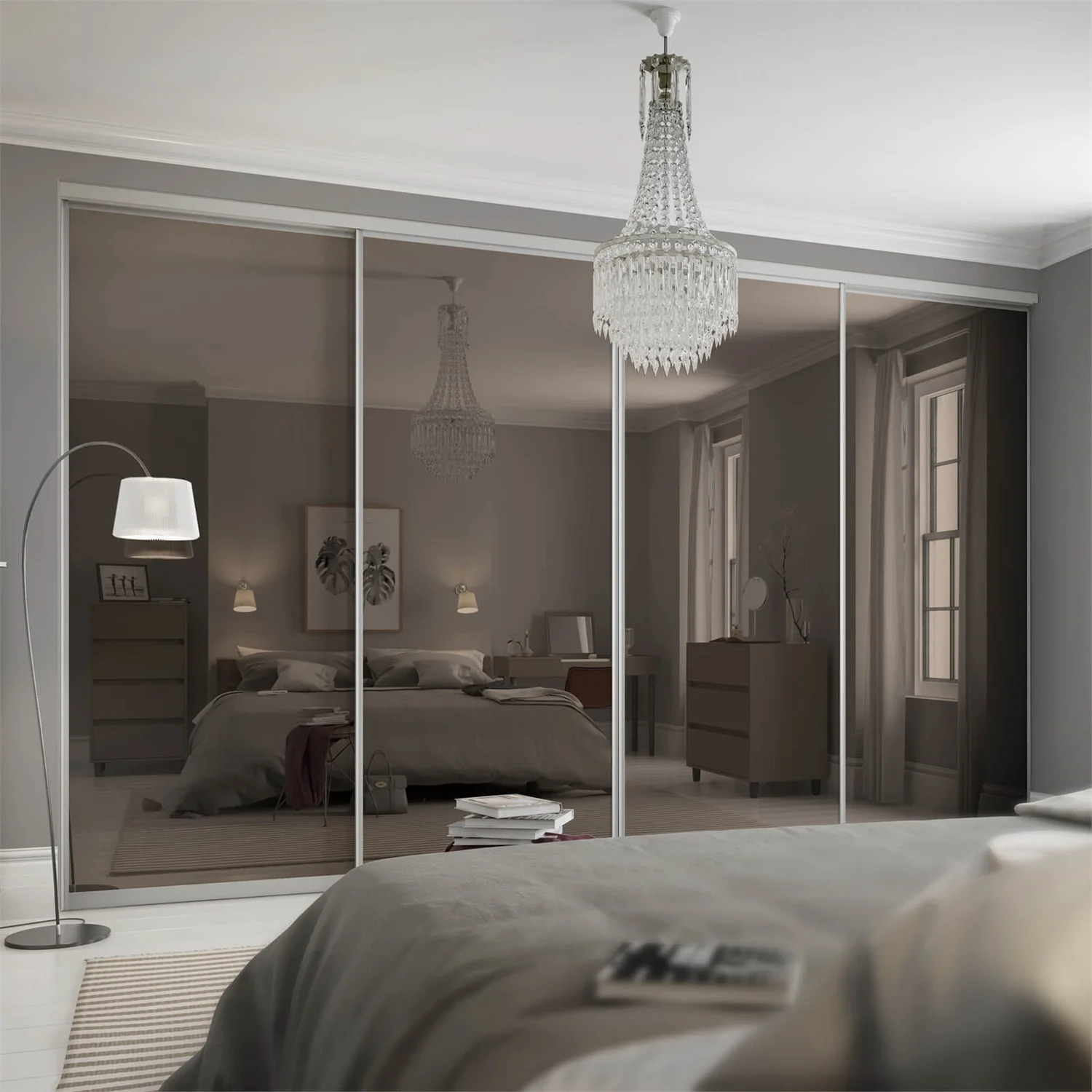 Duo Sliding Wardrobe Door Bronze Mirror /Arctic White Glass With Aluminium Frame (W)610mm 2 Duo Sliding Wardrobe Door Bronze Mirror /Arctic White Glass With Aluminium Frame (W)610mm - Image 2