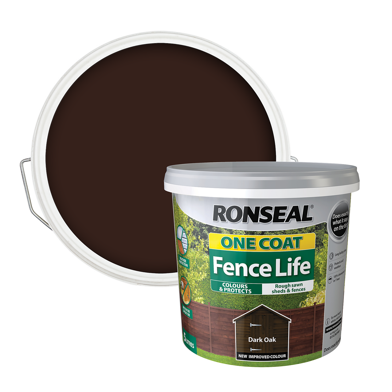 Ronseal One Coat Fence Life Paint Dark Oak - 5L 1 Ronseal One Coat Fence Life Paint Dark Oak - 5L