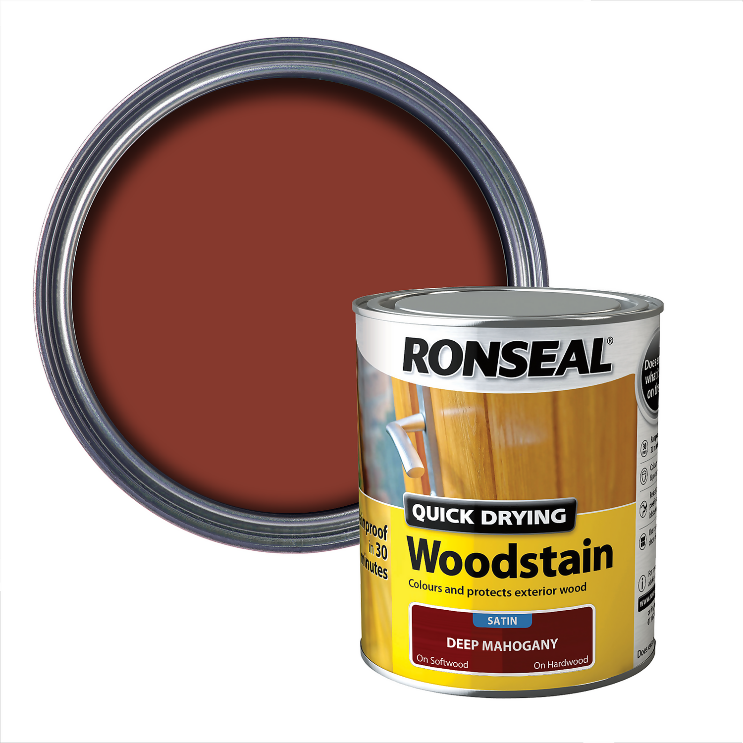 Ronseal Quick Drying Woodstain Deep Mahogany Satin - 750ml 1 Ronseal Quick Drying Woodstain Deep Mahogany Satin - 750ml