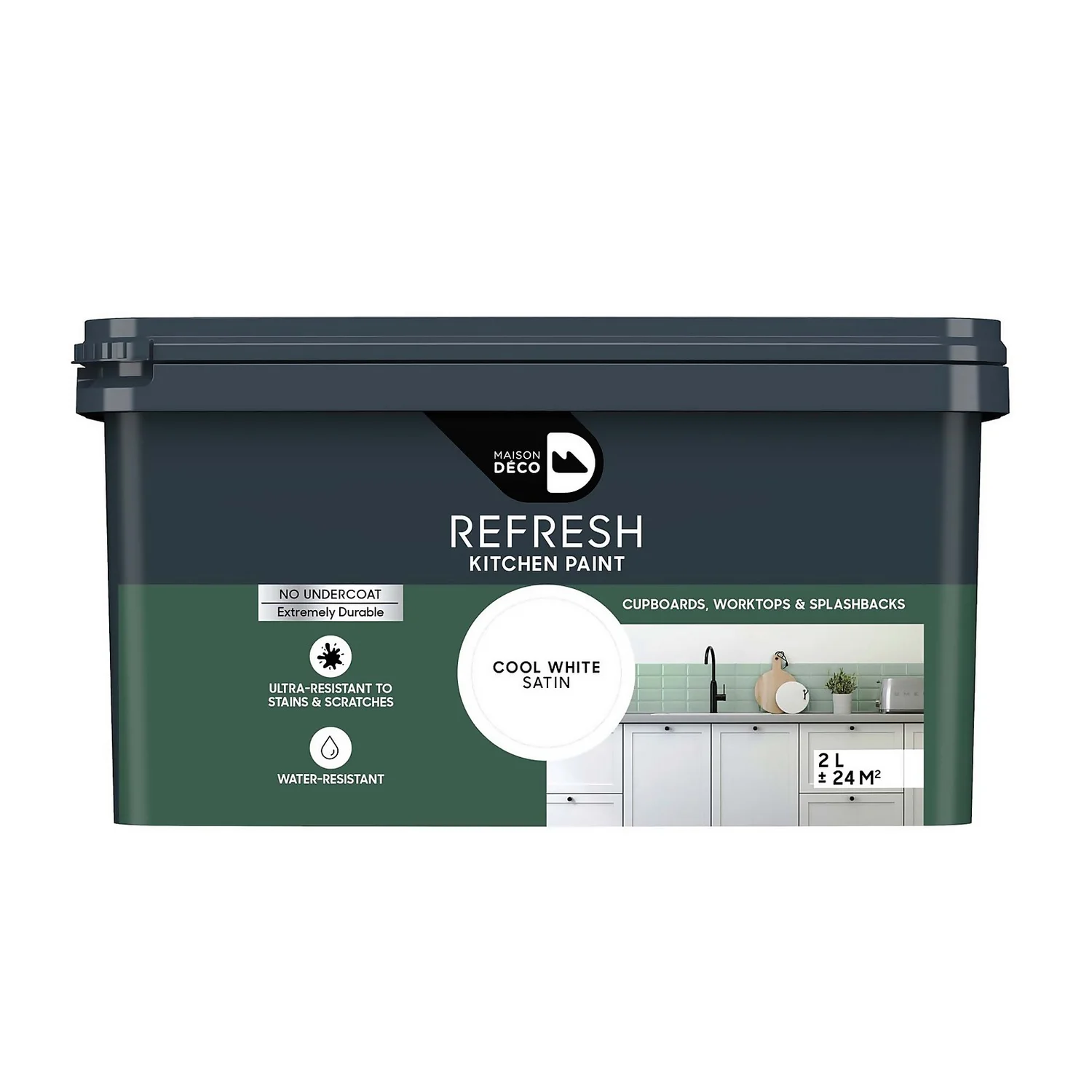 Maison Deco Refresh Kitchen Cupboards, Worktops & Splashbacks Paint Cool White - 2L 1 Maison Deco Refresh Kitchen Cupboards, Worktops & Splashbacks Paint Cool White - 2L