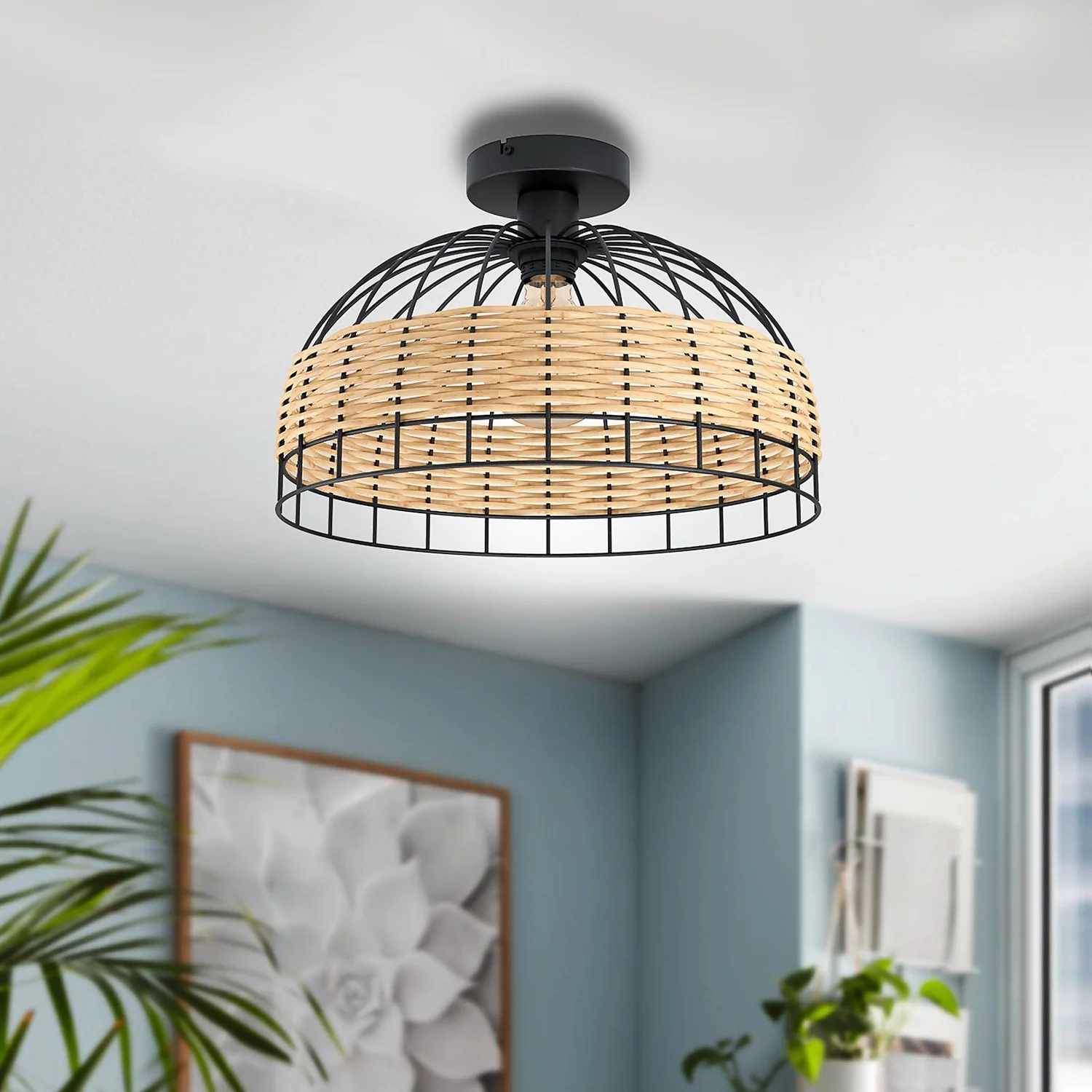 Eglo Anwick Black And Rattan Ceiling Light 1 Eglo Anwick Black And Rattan Ceiling Light