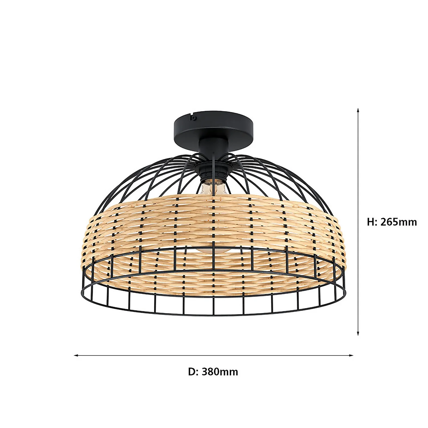 Eglo Anwick Black And Rattan Ceiling Light 3 Eglo Anwick Black And Rattan Ceiling Light - Image 3
