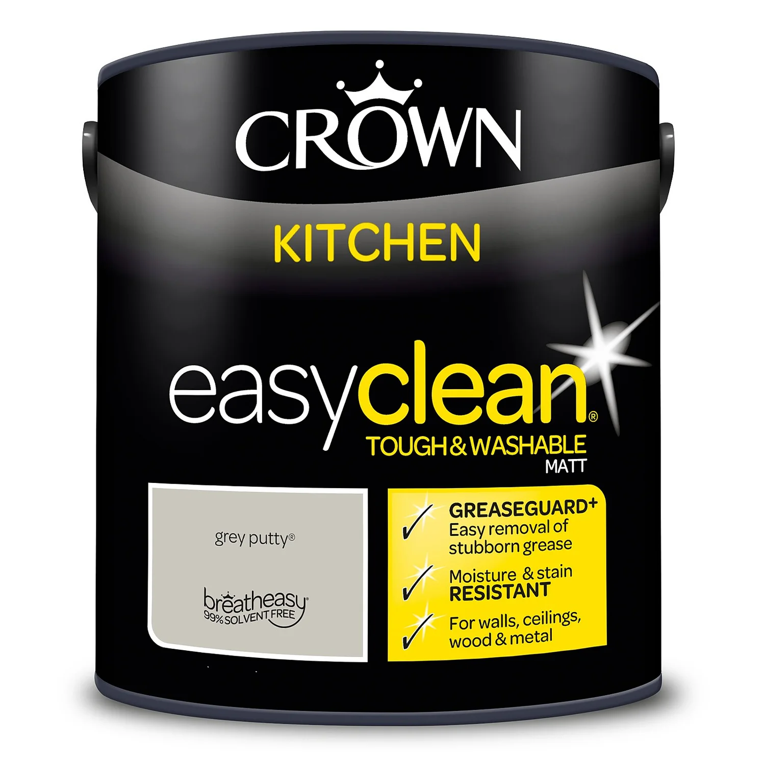 Crown Easyclean®Greaseguard+ Kitchen Matt Washable Multi Surface Paint Grey Putty® - 2.5 L 7 Crown Easyclean®Greaseguard+ Kitchen Matt Washable Multi Surface Paint Grey Putty® - 2.5 L - Image 7