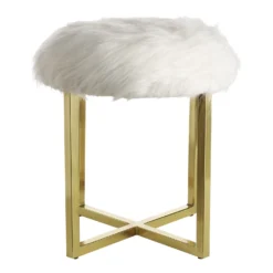 Mary Furry Stool - White -Outlet Home Harmony Store 12887591 1934885834123224