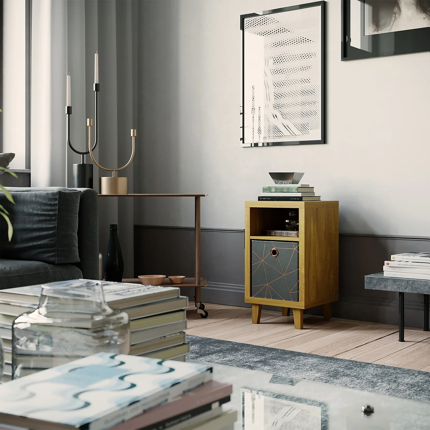 Clever Cube Velvet Geometric Insert - Grey & Rose Gold 2 Clever Cube Velvet Geometric Insert - Grey & Rose Gold - Image 2