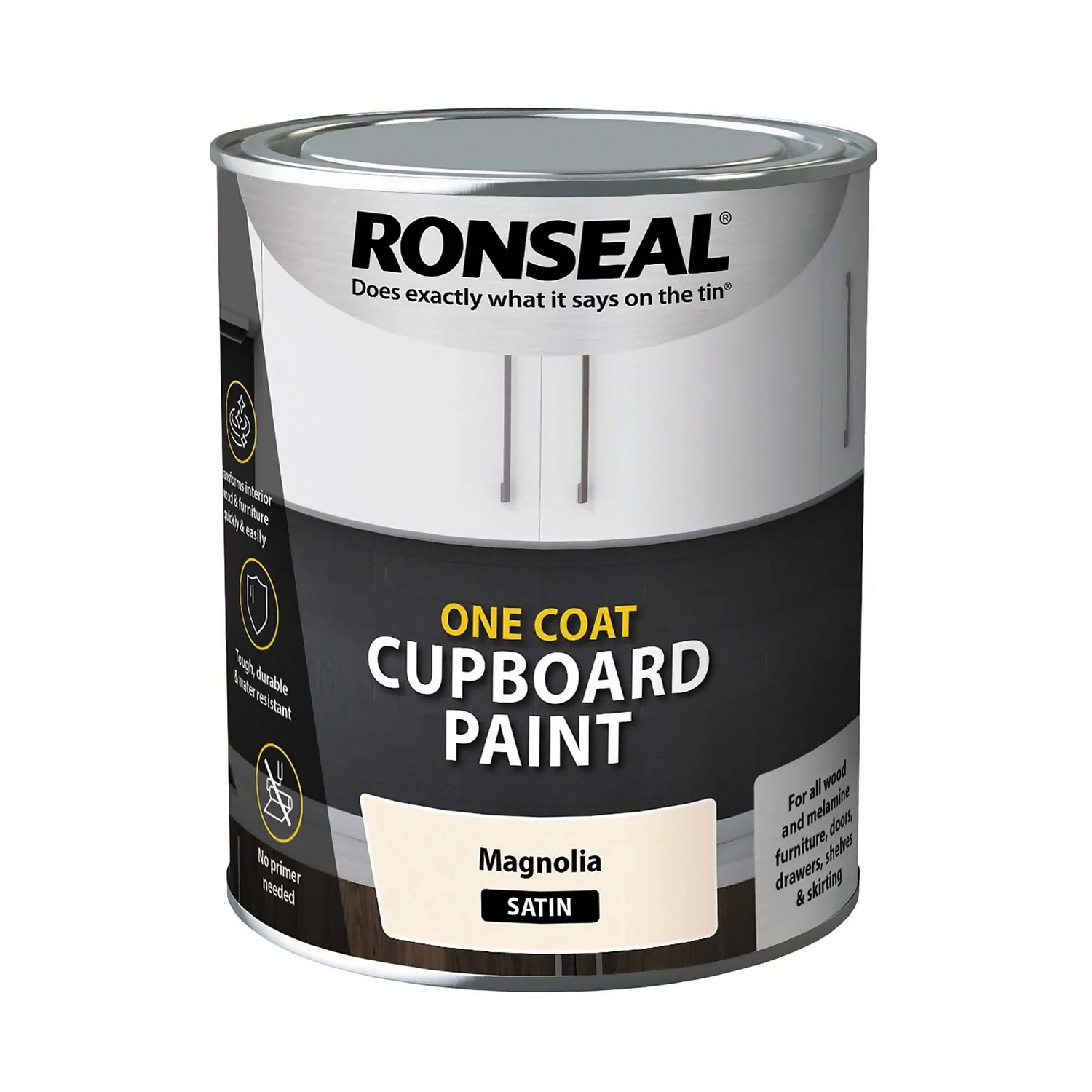 Ronseal One Coat Cupboard Paint Magnolia Satin - 750ml 1 Ronseal One Coat Cupboard Paint Magnolia Satin - 750ml