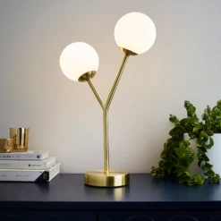 Orb 2 Light Table Lamp - Brass & Opal
