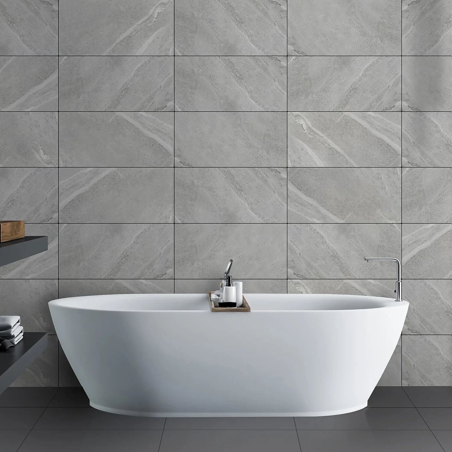 Sandwaves Gloss Light Grey Porcelain Wall & Floor Tile 300 X 600mm - 0.9sqm Pack 5 Sandwaves Gloss Light Grey Porcelain Wall & Floor Tile 300 X 600mm - 0.9sqm Pack - Image 5