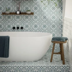 Fiore Teal / White Victorian Pre-scored Porcelain Wall & Floor Tile 450 X 450mm - 1.42sqm Pack 13 Fiore Teal / White Victorian Pre-scored Porcelain Wall & Floor Tile 450 X 450mm - 1.42sqm Pack -Outlet Home Harmony Store 13220597 7264909608388476