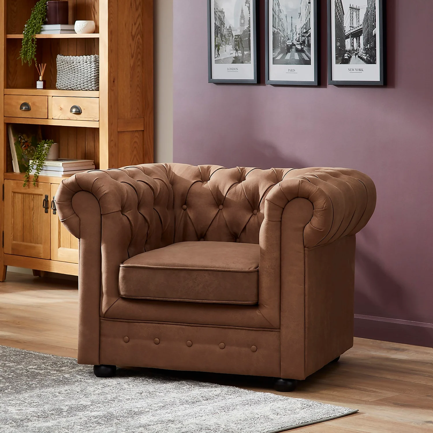 Chesterfield Faux Leather Armchair - Tan 2 Chesterfield Faux Leather Armchair - Tan - Image 2