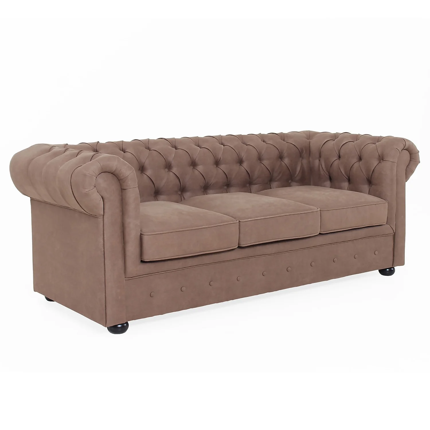 Chesterfield Faux Leather 3 Seater Sofa - Tan 1 Chesterfield Faux Leather 3 Seater Sofa - Tan