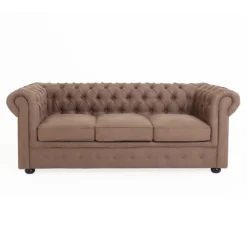 Chesterfield Faux Leather 3 Seater Sofa - Tan 10 Chesterfield Faux Leather 3 Seater Sofa - Tan -Outlet Home Harmony Store 13514413 4794961771174967