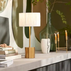 Raffia Table Lamp - White & Gold -Outlet Home Harmony Store 13525827 1135042052933660