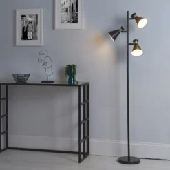 Balham 3 Light Floor Lamp - Black & Brass -Outlet Home Harmony Store 13525828 6715009387472546
