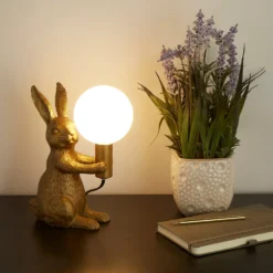Rabbit Table Lamp - Gold & Glass -Outlet Home Harmony Store 13528281 1964956834690186
