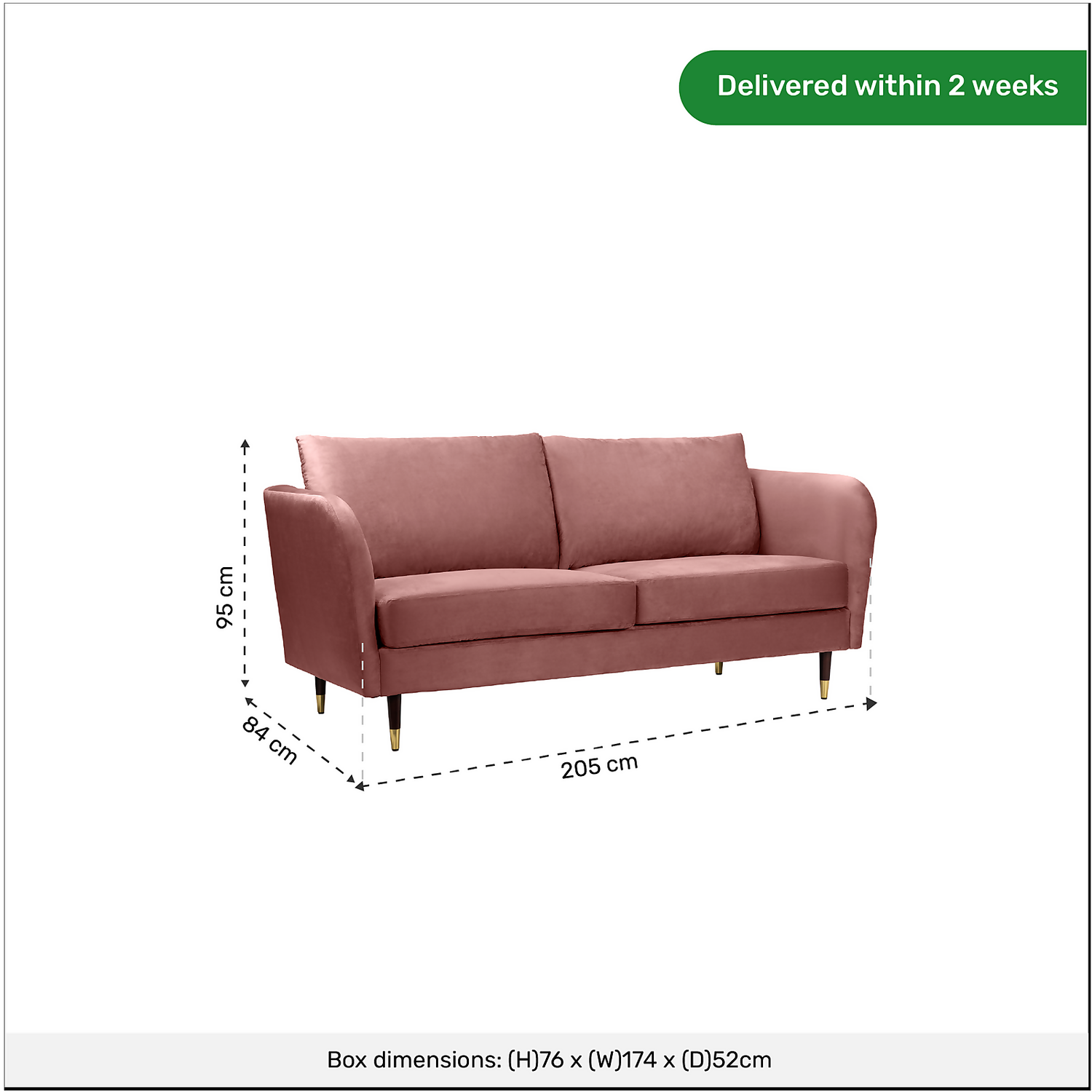 Cosmo Velvet 3 Seater Sofa In A Box - Rose Pink 7 Cosmo Velvet 3 Seater Sofa In A Box - Rose Pink - Image 7