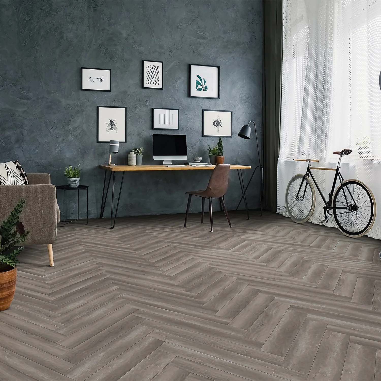 Kraus Herringbone Luxury Vinyl Floor Tile Sample - Harpsden Grey 1 Kraus Herringbone Luxury Vinyl Floor Tile Sample - Harpsden Grey