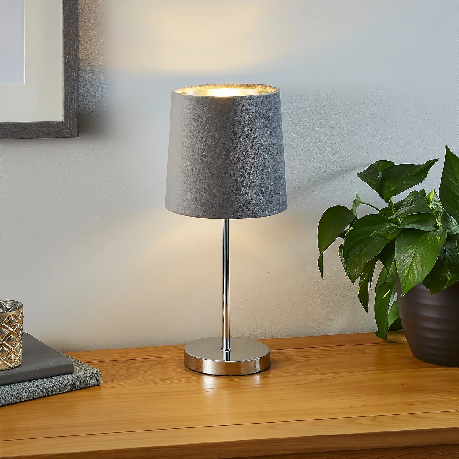 Paris Velvet Table Lamp - Grey 1 Paris Velvet Table Lamp - Grey