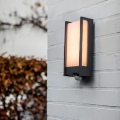 Lutec Qubo LED Outdoor Wall Light With PIR Motion Sensor - Anthracite -Outlet Home Harmony Store 13950215 3414993052600097