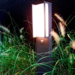 Lutec Qubo LED Outdoor Bollard Light With PIR Motion Sensor - Anthracite