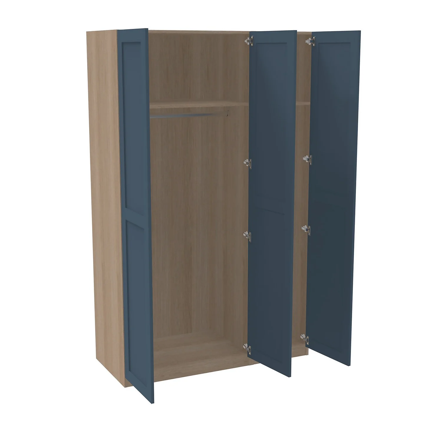 House Beautiful Realm Triple Wardrobe, Oak Effect Carcass - Navy Blue Shaker Doors (W) 1350mm X (H) 2196mm 2 House Beautiful Realm Triple Wardrobe, Oak Effect Carcass - Navy Blue Shaker Doors (W) 1350mm X (H) 2196mm - Image 2