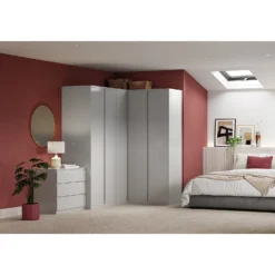 House Beautiful Escape Fitted Look Single Wardrobe, White Carcass - Gloss Grey Handleless Door (W) 490mm X (H) 2226mm -Outlet Home Harmony Store 13999871 2075005575424044