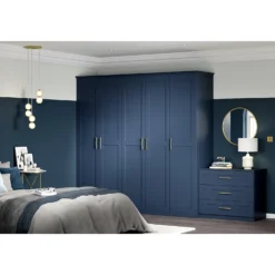 House Beautiful Realm Fitted Look Triple Wardrobe, White Carcass - Navy Blue Shaker Doors (W) 1451mm X (H) 2256mm -Outlet Home Harmony Store 13999886 1385005572604059
