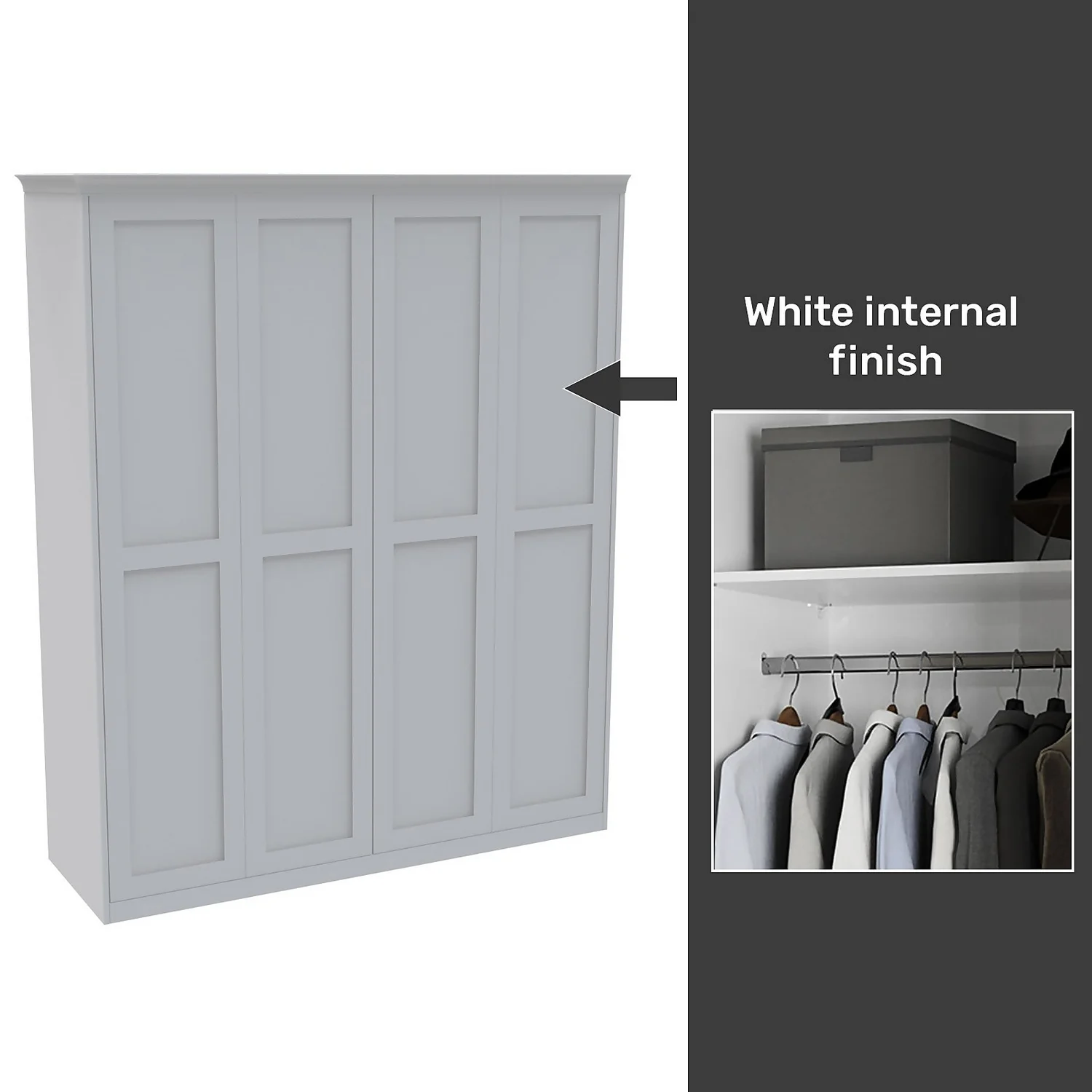 House Beautiful Realm Fitted Look Quad Wardrobe, White Carcass - White Shaker Doors (W) 1901mm X (H) 2256mm 1 House Beautiful Realm Fitted Look Quad Wardrobe, White Carcass - White Shaker Doors (W) 1901mm X (H) 2256mm