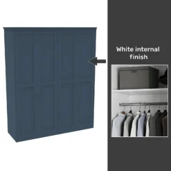 House Beautiful Realm Fitted Look Quad Wardrobe, White Carcass - Navy Blue Shaker Doors (W) 1901mm X (H) 2256mm
