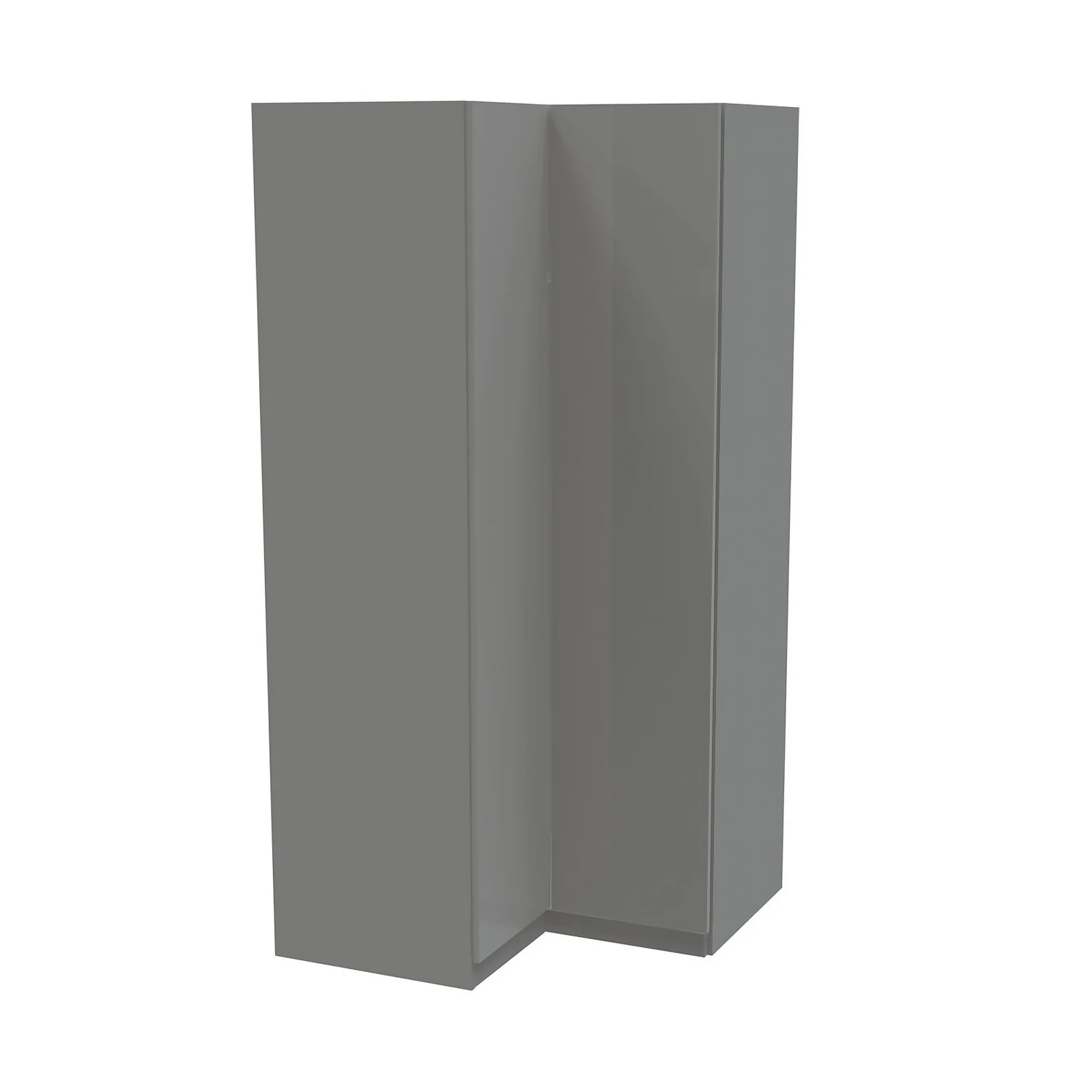 House Beautiful Honest Corner Wardrobe, Grey Carcass - Gloss Grey Slab Doors (W) 1053mm X (H) 2196mm 1 House Beautiful Honest Corner Wardrobe, Grey Carcass - Gloss Grey Slab Doors (W) 1053mm X (H) 2196mm