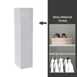 House Beautiful Honest Fitted Look Single Wardrobe, Grey Carcass - Gloss White Slab Door (W) 490mm X (H) 2226mm