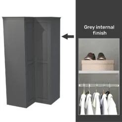House Beautiful Realm Fitted Look Corner Wardrobe, Grey Carcass - Carbon Grey Shaker Doors (W) 1103mm X (H) 2256mm