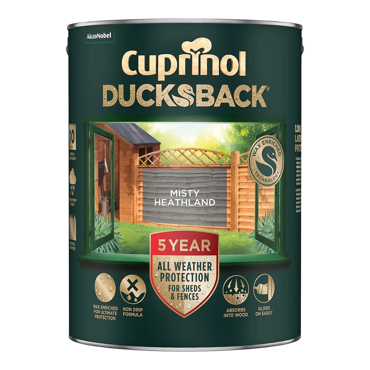 Cuprinol Ducksback Shed & Fence Paint Misty Heathland - 5L 3 Cuprinol Ducksback Shed & Fence Paint Misty Heathland - 5L - Image 3