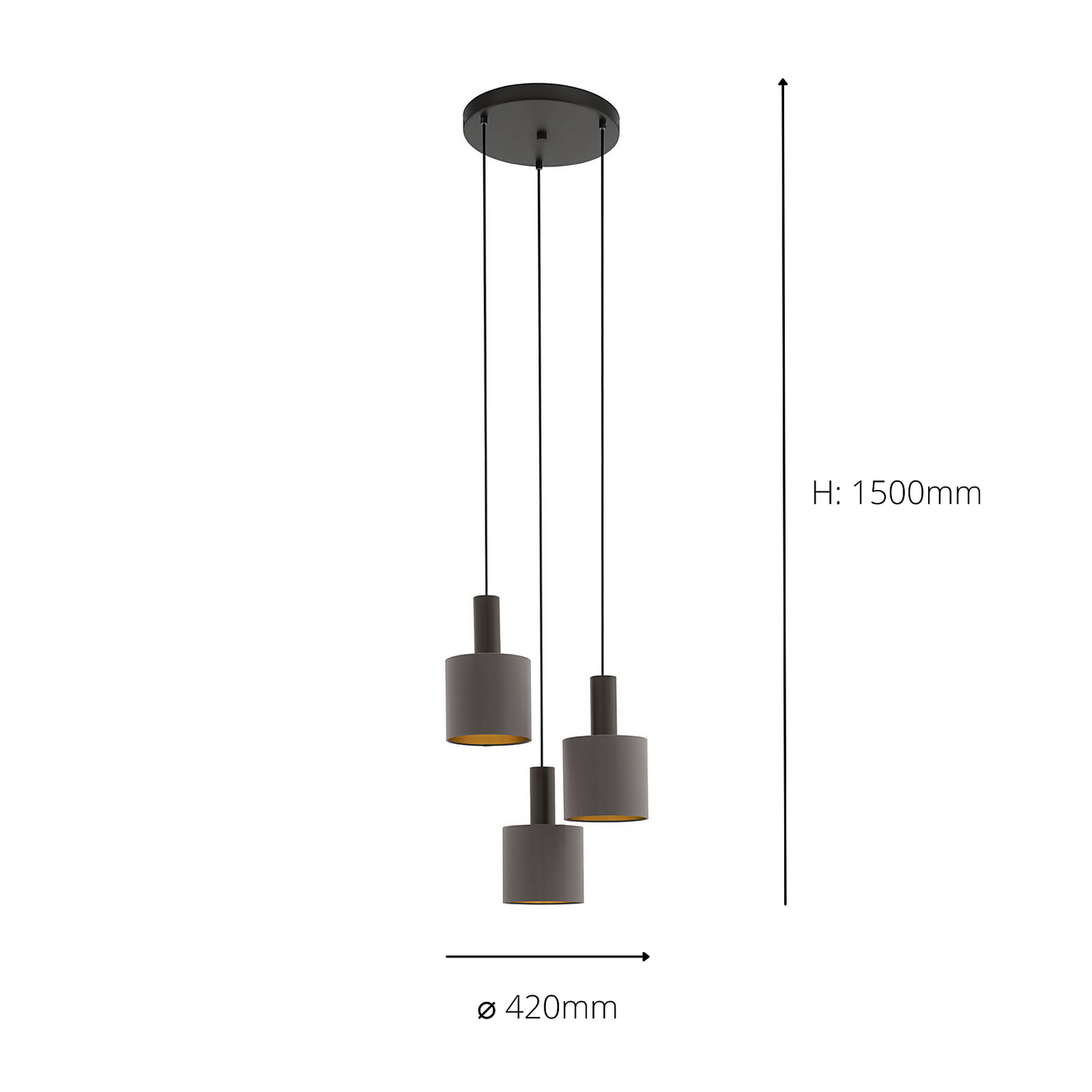 Eglo Concessa 1 3 Lamp Pendant Ceiling Light - Cappuccino & Gold 5 Eglo Concessa 1 3 Lamp Pendant Ceiling Light - Cappuccino & Gold - Image 5