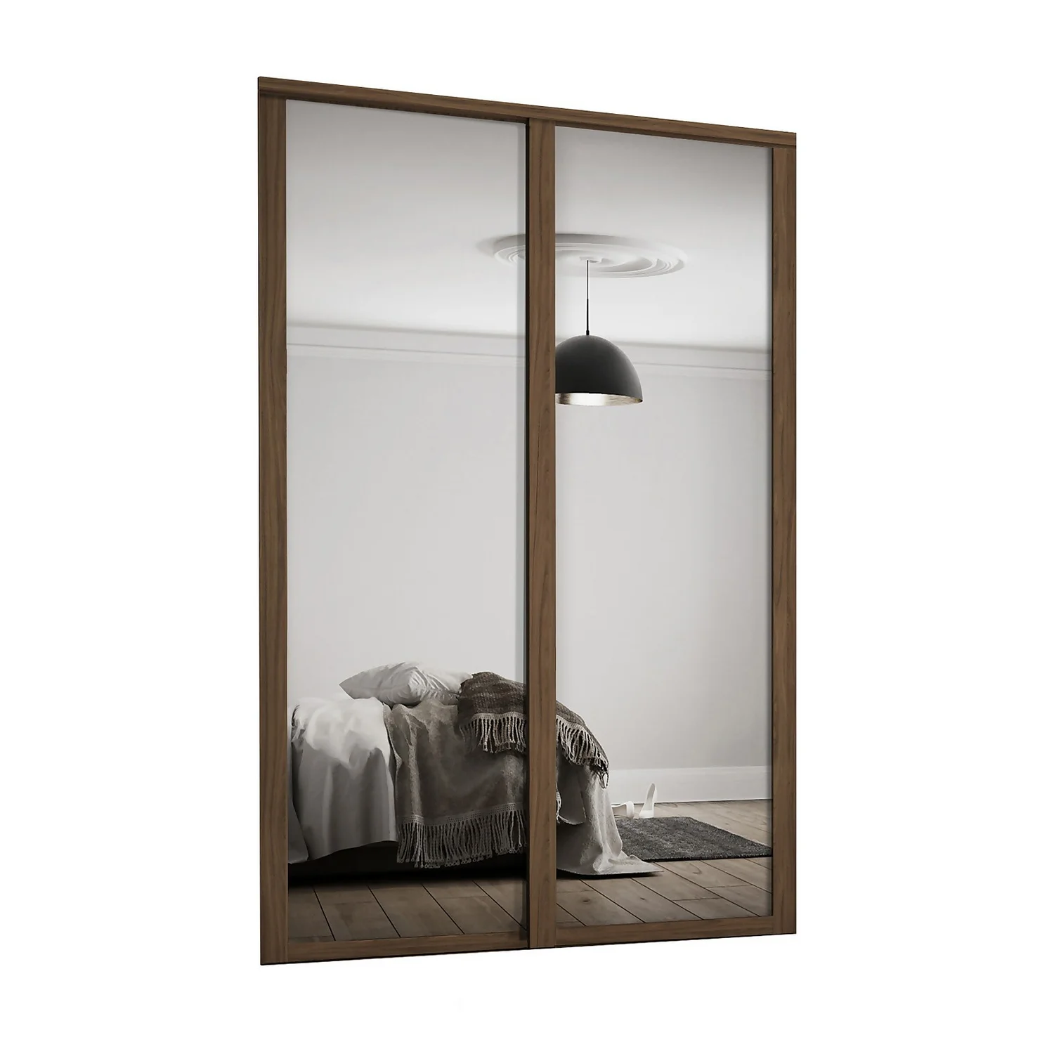 Shaker 2 Door Sliding Wardrobe Kit Mirror With Walnut Frame (W)1145 X (H)2260mm 1 Shaker 2 Door Sliding Wardrobe Kit Mirror With Walnut Frame (W)1145 X (H)2260mm
