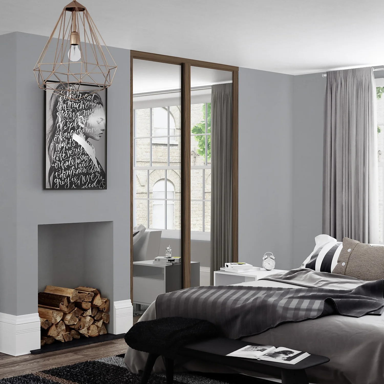 Shaker 2 Door Sliding Wardrobe Kit Mirror With Walnut Frame (W)1145 X (H)2260mm 2 Shaker 2 Door Sliding Wardrobe Kit Mirror With Walnut Frame (W)1145 X (H)2260mm - Image 2