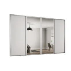 Shaker 4 Door Sliding Wardrobe Kit Dove Grey Panel / Mirror With Dove Grey Frame (W)3506 X (H)2260mm